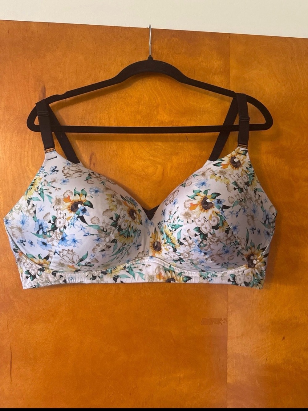 torrid Floral Wireless Bra in Cream, Brown, Yellow and Green